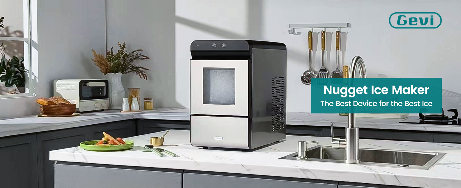 Gevi Household Countertop Nugget Ice Maker GIMN-1000C with Auto Water Refill