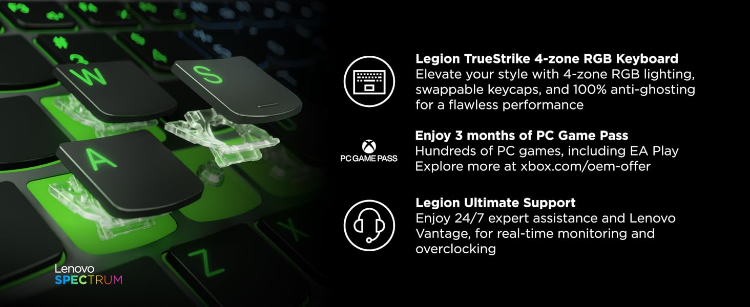 RGB Keyboard, 3 months PC Game Pass, Legion Ultimate Support