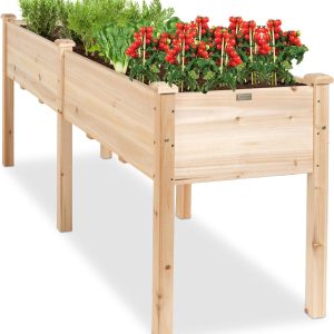 Best Choice Products 72x23x30in Raised Garden Bed, Elevated Wood Planter Box Stand for Backyard, Patio, Balcony w/Divider Panel, 6 Legs, 300lb Capacity - Natural
