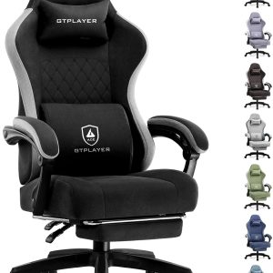 GTPLAYER Gaming Chair, Computer Office Chair with Pocket Spring Cushion, Linkage Armrests and Footrest, High Back Ergonomic Computer Chair with Lumbar Support Task Chair with Footrest(Black)